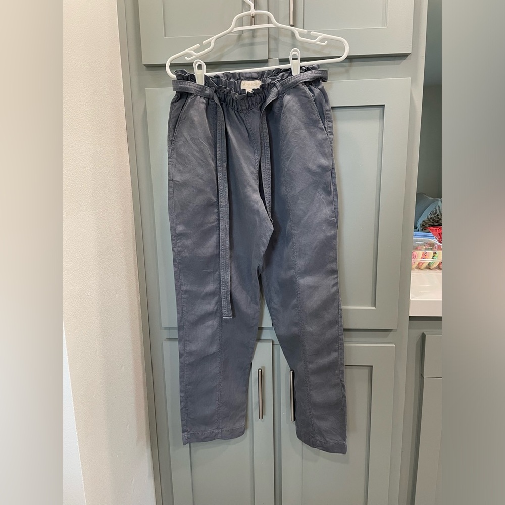 Cynthia Rowley Slate Blue Paperbag Waist Chinos linen